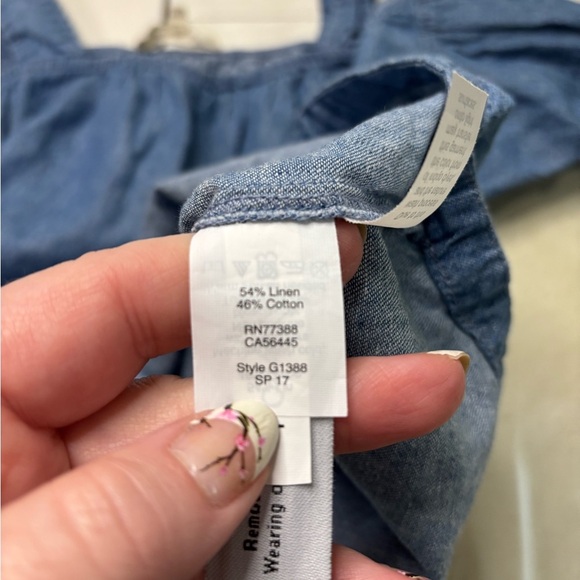 Madewell Size XXS Blue Indigo Cold Shoulder Top Tie Sleeves Linen Cotton Blend - Picture 6 of 8